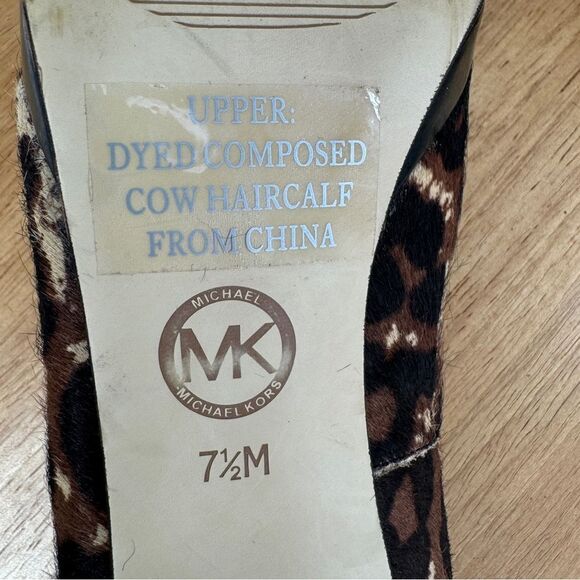 Michael Kors York Leopard Print Calf Hair Platform Peep Toe Pump Brown Black 7.5 - Picture 9 of 13